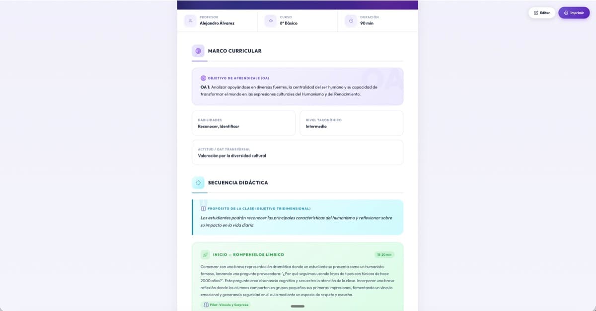 Planificacion docente generada por EducMark -- Marco Curricular y Secuencia Didactica