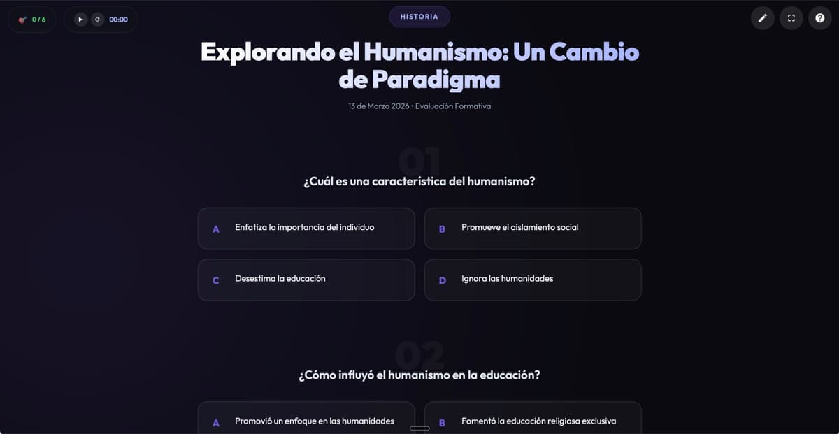 Quiz interactivo generado por EducMark -- preguntas con timer y opciones multiples